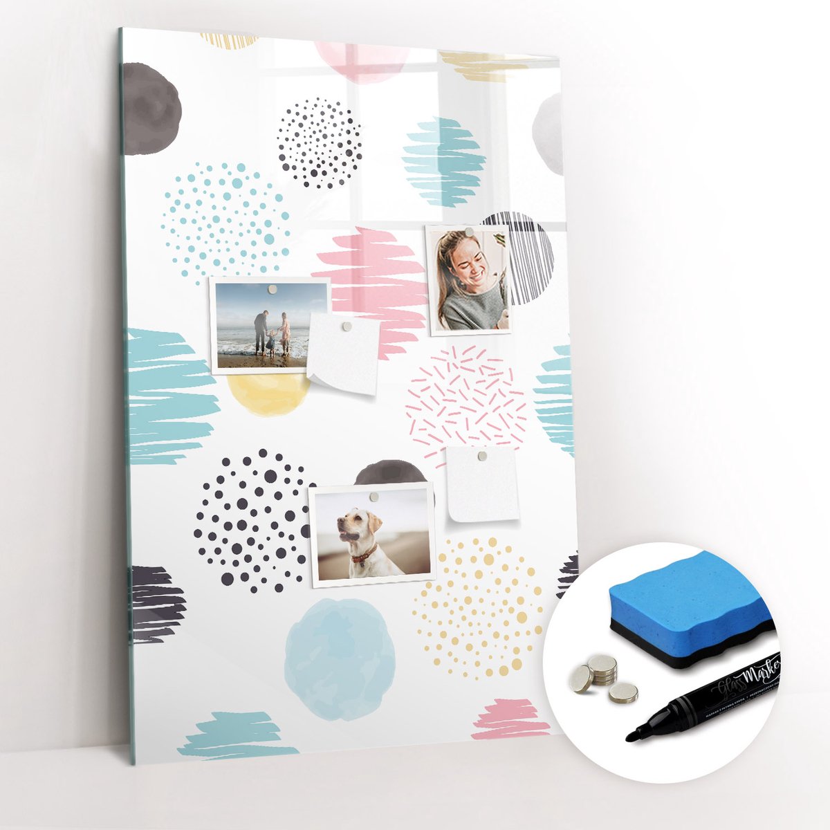 Tulup Whitebord - Kleurrijke cirkels - 60 x 90 cm - Veelkleurig Magneetbord Foto - Gratis 5 Sterke Magneten + Whiteboard Marker & Wisser - Industrieel Wandbord - Magneetbord Rechthoekig - Planning Muur