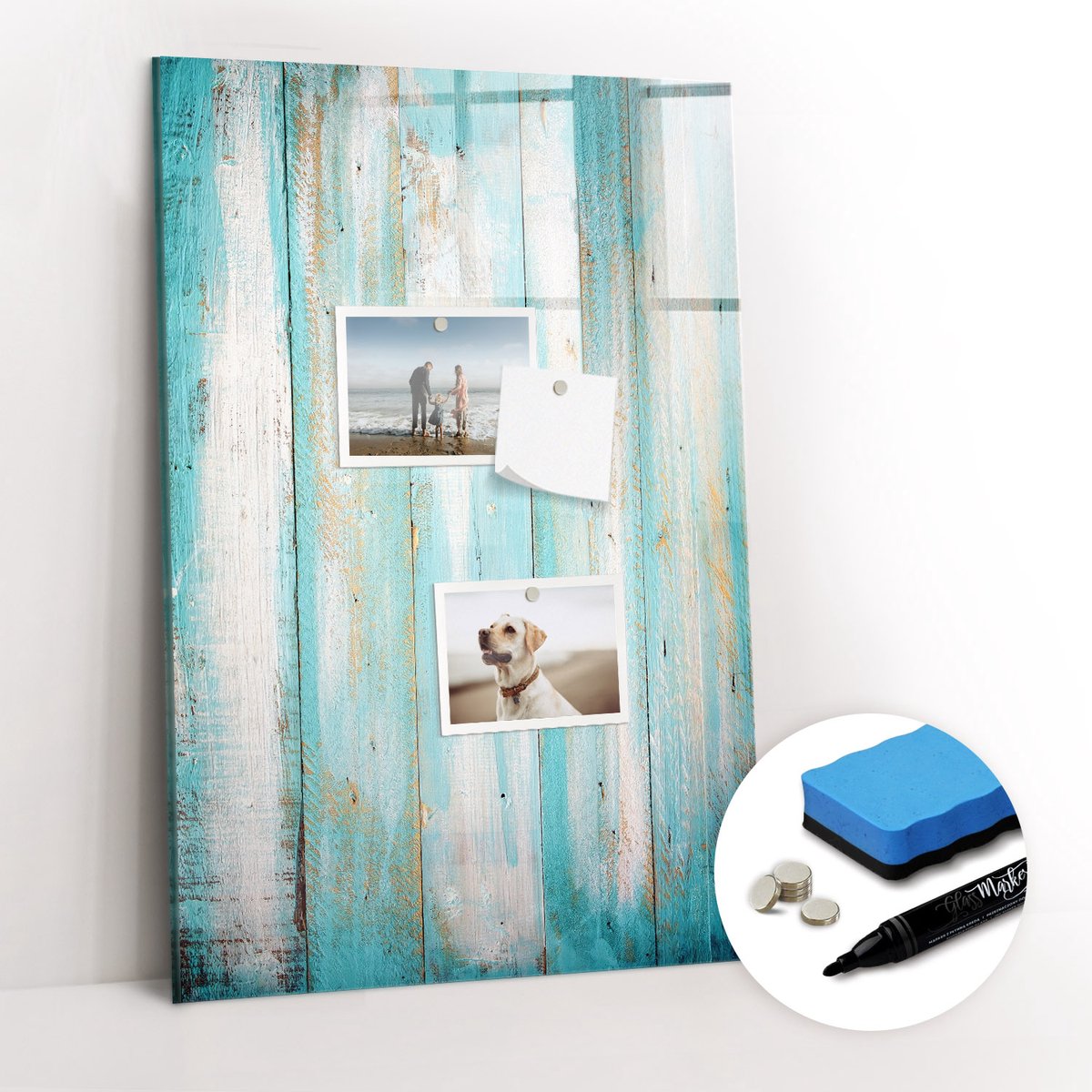 Tulup Whitebord - Vintage hout - 40 x 60 cm - Blauw Magnetic Board - Gratis 5 Sterke Magneten + Whiteboard Marker & Wisser - Design Memobord - Magnetic Board - Inspiratiebord Kantoor