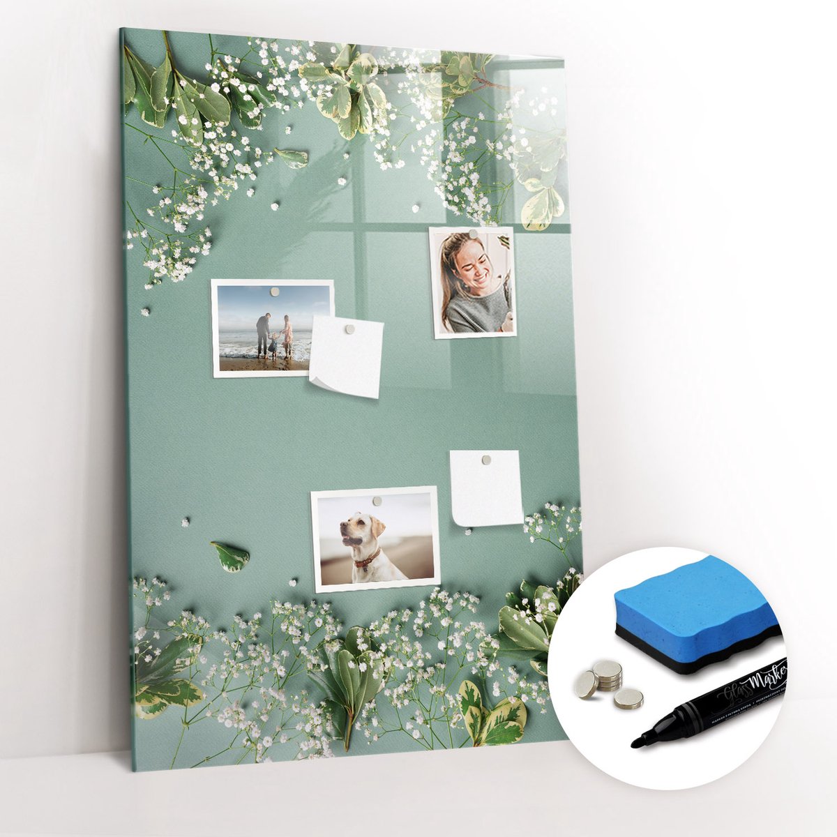 Tulup Whitebord - Gypsophila-bloemen - 60 x 90 cm - Groente Magneetbord Rechthoekig - Gratis 5 Sterke Magneten + Whiteboard Marker & Wisser - Design Memobord - Memo Bord - Ideeënbord Thuiswerkplek