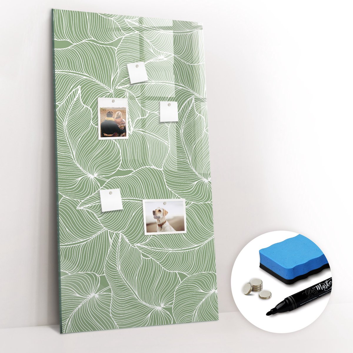 Tulup Whitebord - Patroon met grote bladeren - 60 x 120 cm - Groente Memobord Magnetisch - Gratis 5 Sterke Magneten + Whiteboard Marker & Wisser - Moderne Wanddecoratie - Foto Magneetbord - Planning Muur