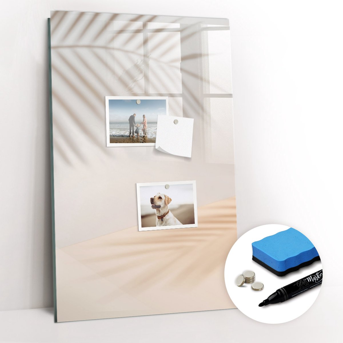 Tulup Whitebord - De schaduw van een palmblad - 40 x 60 cm - Grijs Memo Magneetbord - Gratis 5 Sterke Magneten + Whiteboard Marker & Wisser - Organizer Muur - Magnet Board - Organiseer Je Bureau