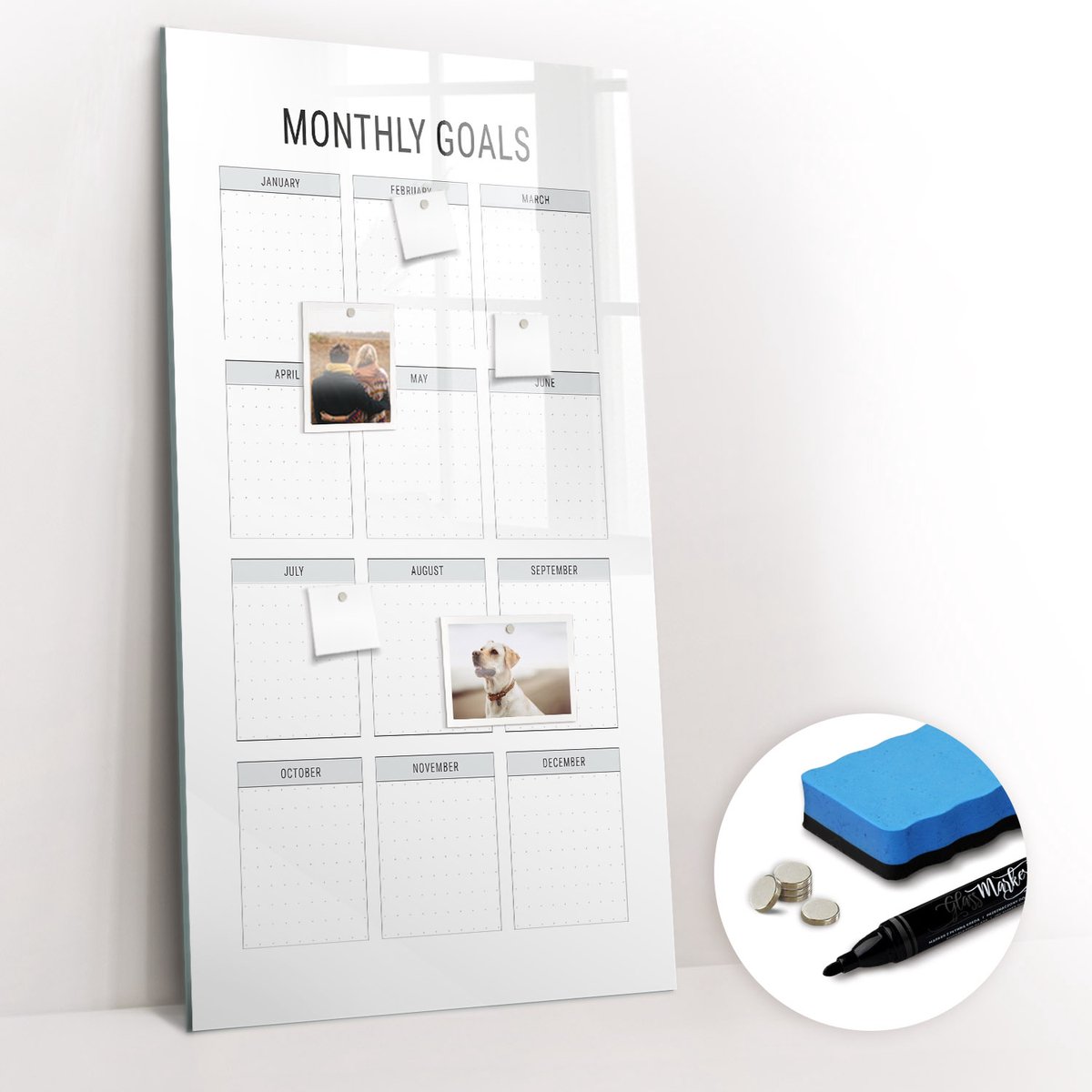 Tulup Whitebord - Maandelijkse carrièredoelen - 60 x 120 cm - Wit Memobord Magnetisch - Gratis 5 Sterke Magneten + Whiteboard Marker & Wisser - Wanddecoratie Kantoor - Memobord Magnetisch - Inspiratiebord Kantoor