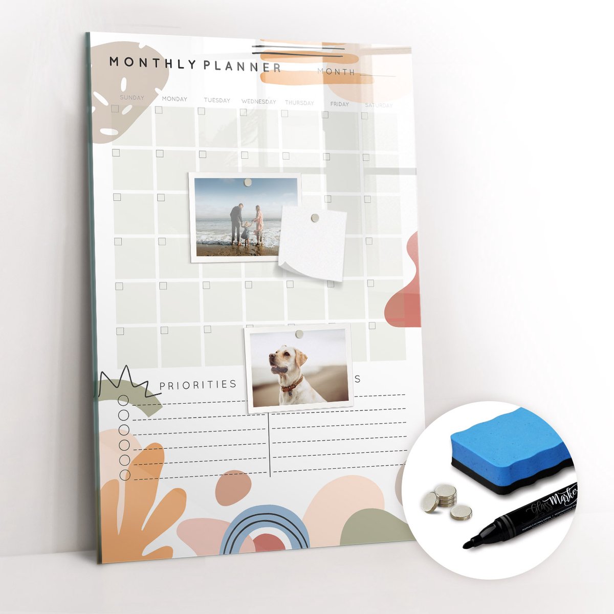 Tulup Whitebord - Algemene maandplanner - 40 x 60 cm - Bruin Magnetisch Bord - Gratis 5 Sterke Magneten + Whiteboard Marker & Wisser - Design Memobord - Magnetic Board - Inspiratiebord Kantoor