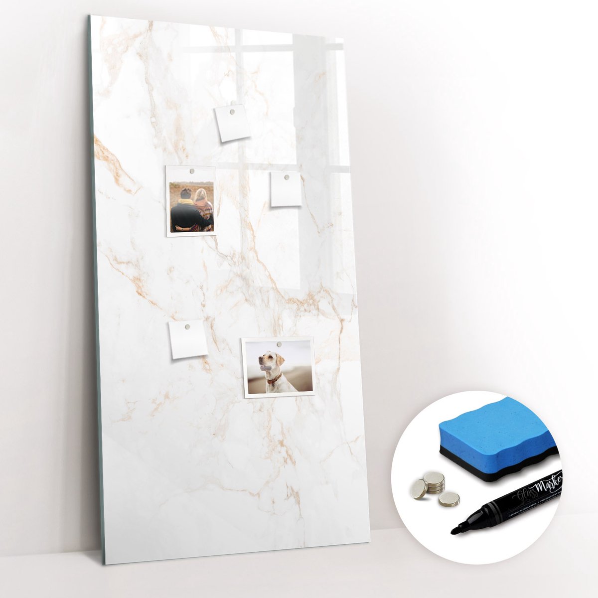 Tulup Whitebord - Elegant marmer - 60 x 120 cm - Wit Magnetisch Bord Kind - Gratis 5 Sterke Magneten + Whiteboard Marker & Wisser - Scandinavisch Design Bord - Magnetisch Wandbord - Organiseer Je Bureau