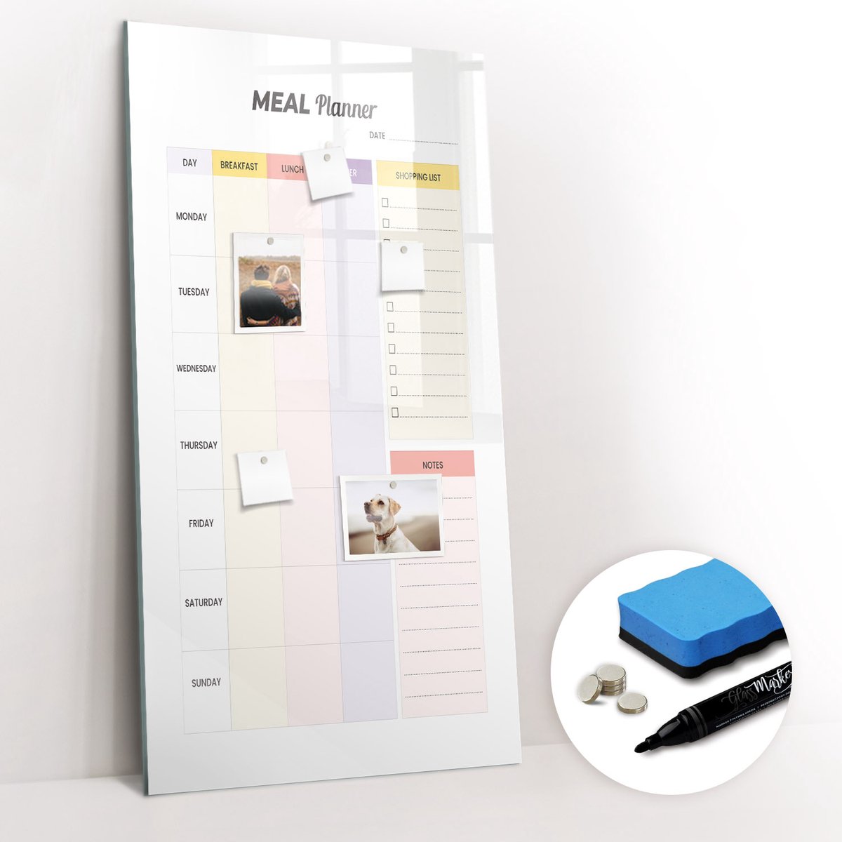 Tulup Whitebord - Voedingsplanner - 60 x 120 cm - Veelkleurig Magnetisch Wandbord - Gratis 5 Sterke Magneten + Whiteboard Marker & Wisser - Minimalistisch Prikbord - Memo Magneetbord - Planning Muur