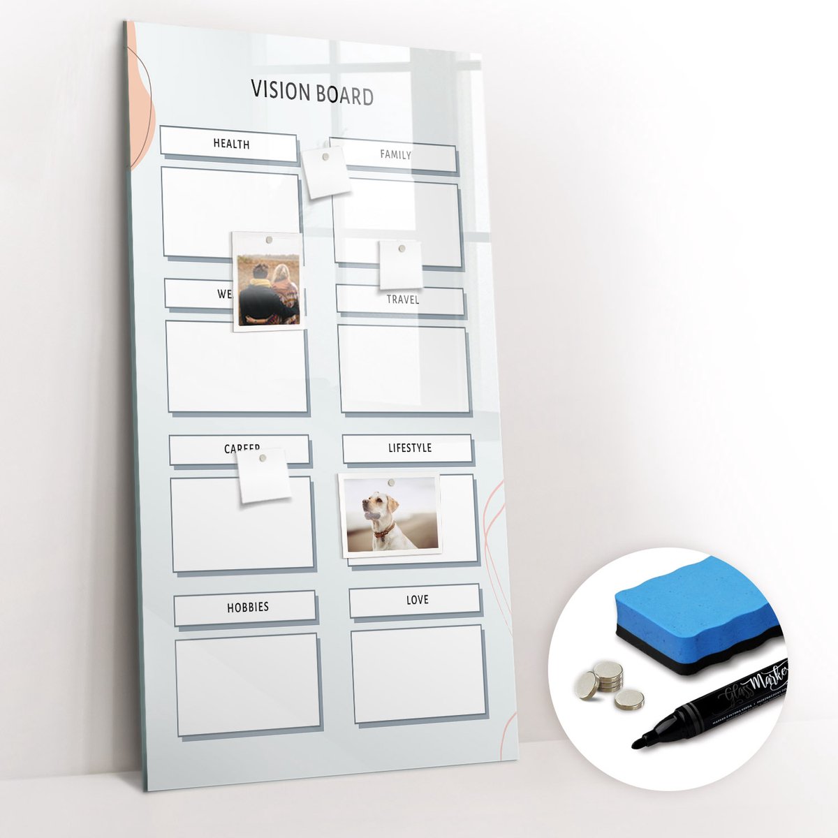 Tulup Whitebord - Gezondheidsraad - 60 x 120 cm - Blauw Magnetisch Bord Kind - Gratis 5 Sterke Magneten + Whiteboard Marker & Wisser - Minimalistisch Prikbord - Magnetisch Bord Kind - Planning Muur