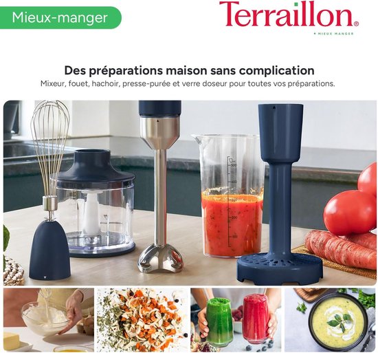 Elektrische staafmixer - Keukenmixer - Culinaire bereidingen - Krachtige 1000W motor - 600 ml hakmolen - Nachtblauw — afbeelding 5