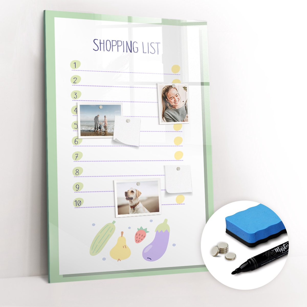 Tulup Whitebord - Boodschappenlijst - 60 x 90 cm - Veelkleurig Magneetbord Muur - Gratis 5 Sterke Magneten + Whiteboard Marker & Wisser - Design Memobord - Magneetbord Design - Inspiratiebord Kantoor