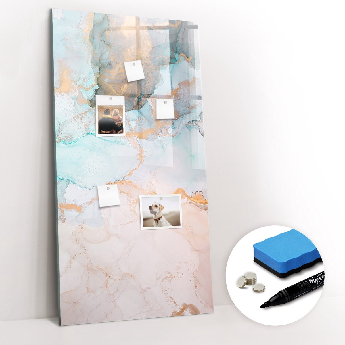 Tulup Whitebord - Abstracte inkt - 60 x 120 cm - Veelkleurig Foto Magneetbord - Gratis 5 Sterke Magneten + Whiteboard Marker & Wisser - Design Memobord - Magnetisch Memobord - Ideeënbord Thuiswerkplek