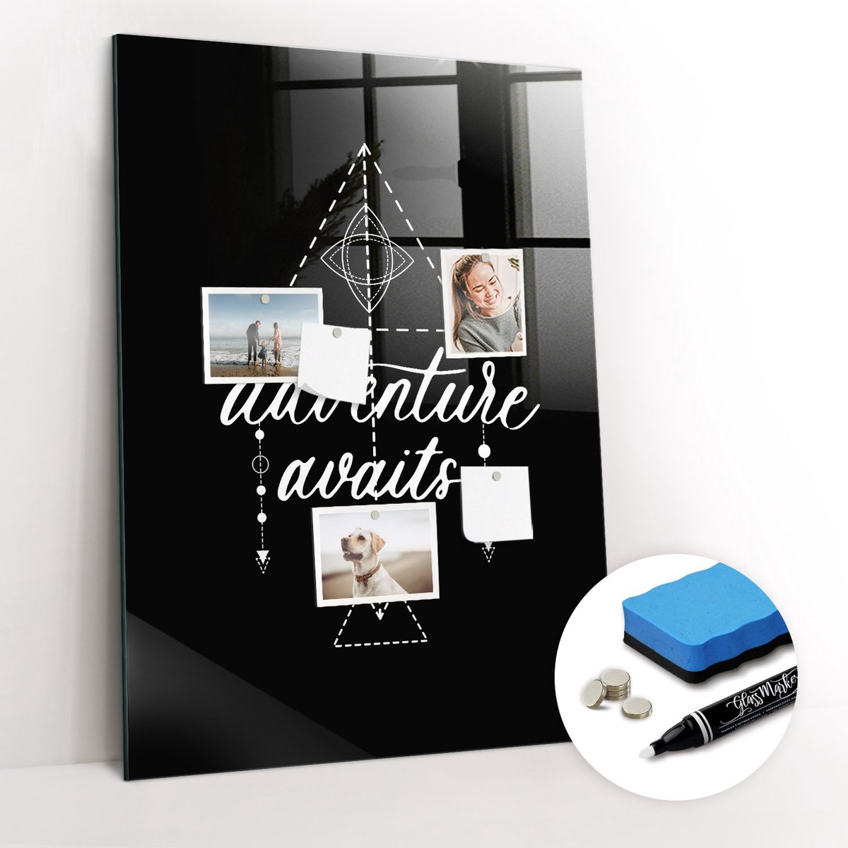 Tulup Whitebord - Avontuur - Adventure - 70 x 100 cm - Wit Memobord Keuken - Gratis 5 Sterke Magneten + Whiteboard Marker & Wisser - Organizer Muur - Foto Magneetbord - Notitiebord Werkplek