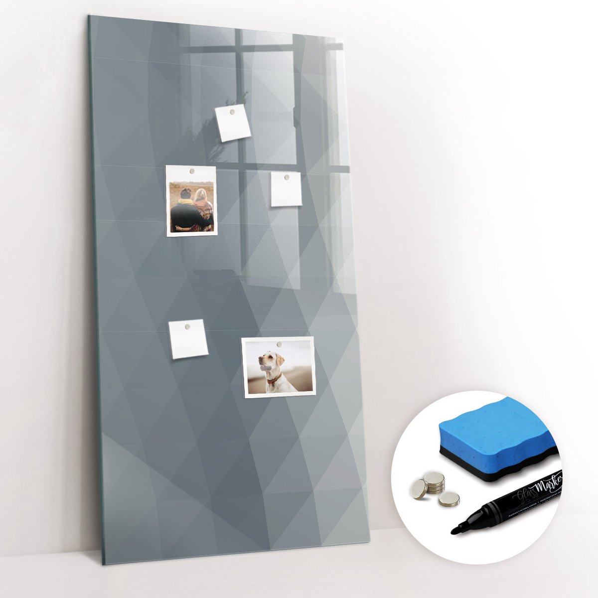 Tulup Whitebord - Abstracte grijze golven - 60 x 120 cm - Grijs Magneetbord Keuken - Gratis 5 Sterke Magneten + Whiteboard Marker & Wisser - Interieur Accessoires Kantoor - Magneetbord Design - Planning Muur