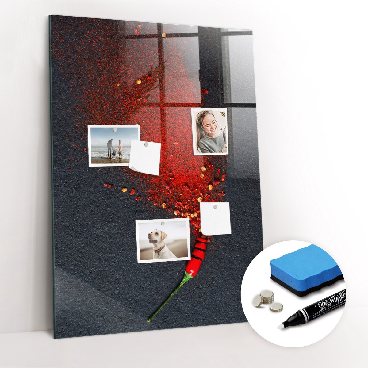 Tulup Whitebord - Paprikapoeder - 70 x 100 cm - Rood Magneetbord Keuken - Gratis 5 Sterke Magneten + Whiteboard Marker & Wisser - Scandinavisch Design Bord - Memobord Keuken - Organiseer Je Bureau