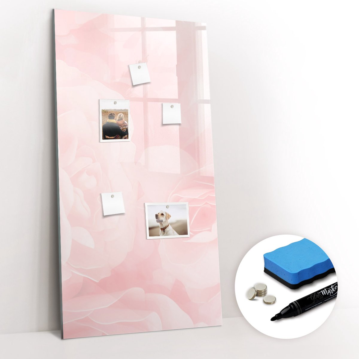 Tulup Whitebord - Delicate rozenbloemen - 60 x 120 cm - Roze Memobord Keuken - Gratis 5 Sterke Magneten + Whiteboard Marker & Wisser - Minimalistisch Prikbord - Magnet Board - Planning Muur