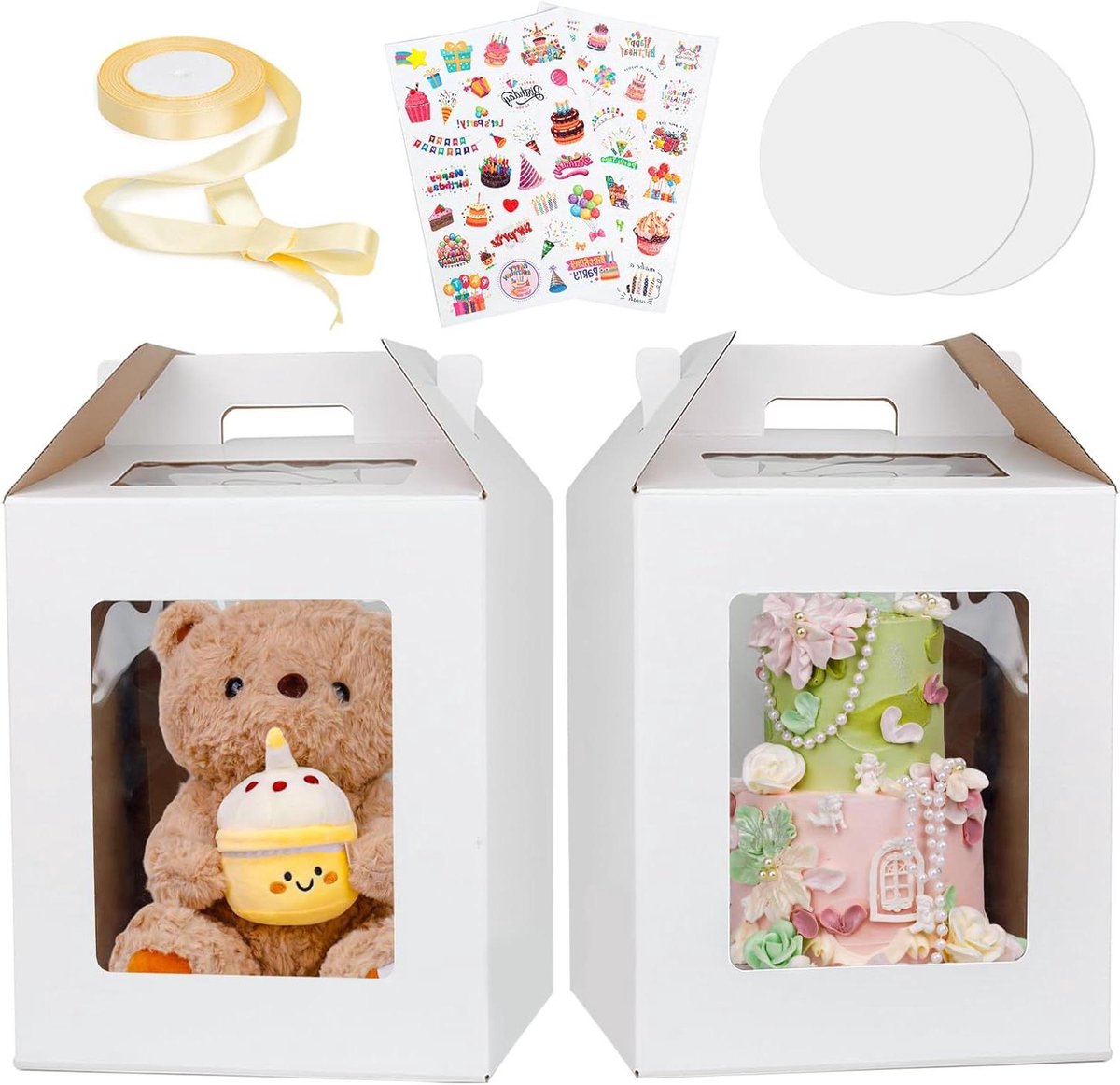 Taartdozen Set - Cadeau dozen - Taart Transport - Inclusief Lint - 2 Stuks Groot - Transparant