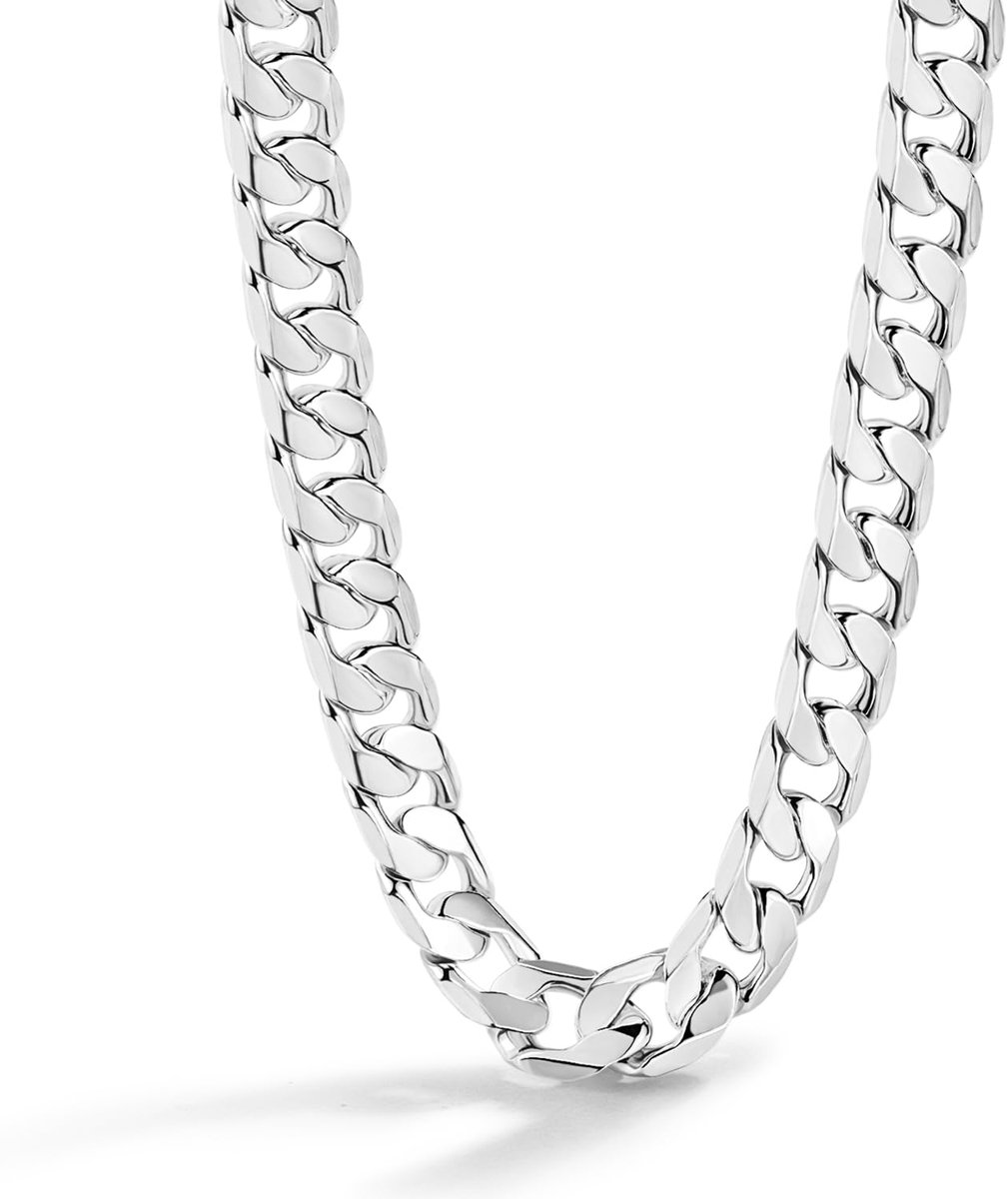 Massieve Cubaanse halsketting, breed, 10 mm, 12 mm, 925, zilver, voor heren en dames, Cubaanse schakelketting, groot, 40 - 80 cm, rock, punk, hiphop, Miami, sieradencadeau, feest, verjaardag