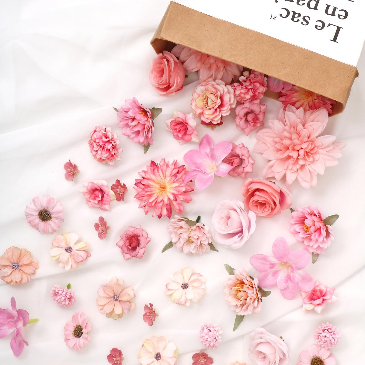 Kunstbloemen, roze bloemen om te knutselen, 2,5 ~ 10 cm, kunstbloemen, mini-stoffen bloemen, kleine bloemkoppen, zijden bloemen voor doe-het-zelf knutselen, scrapbooking, bruiloft