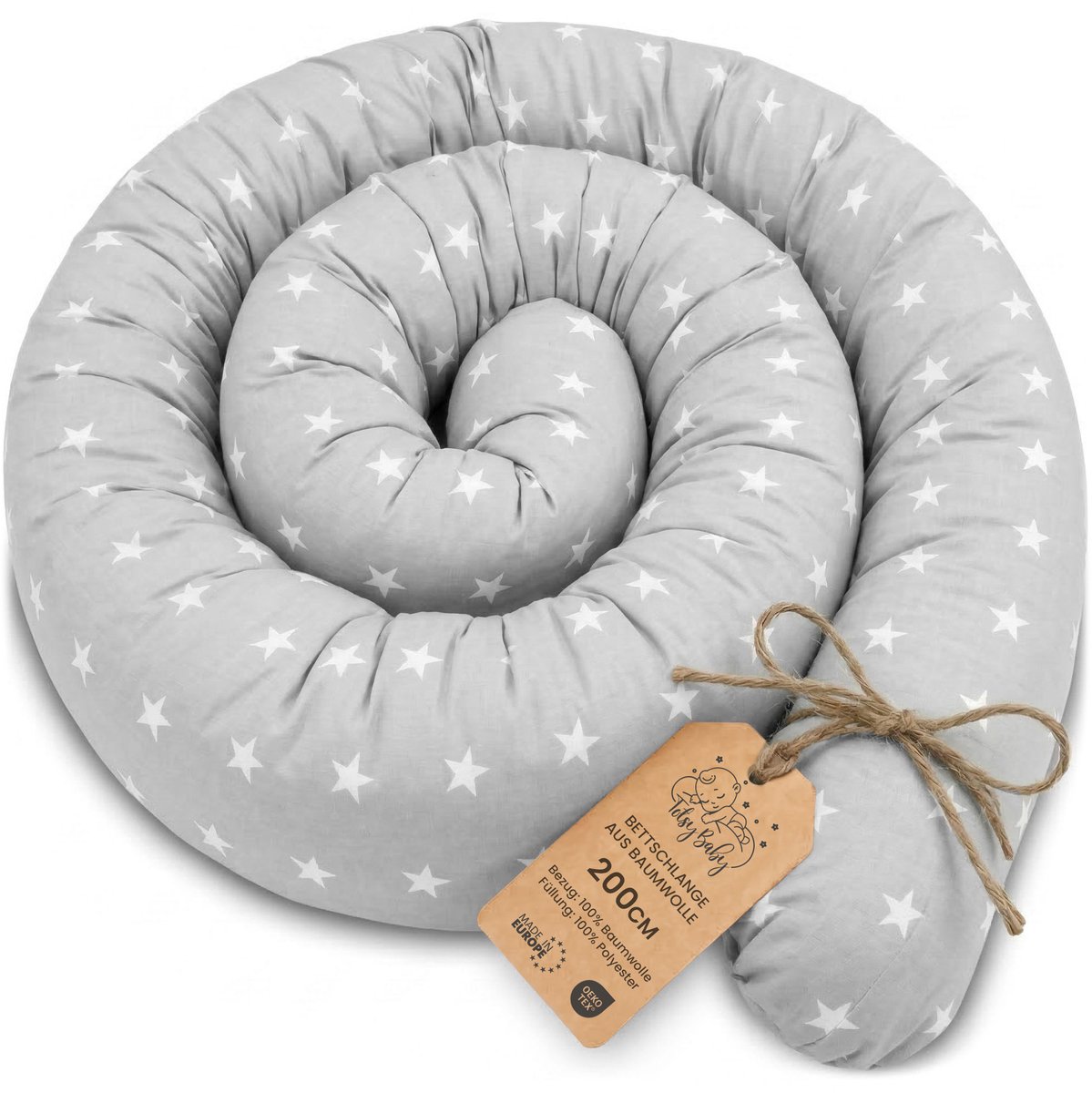Zijslaper kussen Lichaamskussen 200 cm Katoen - Lang kussen bed rol slaapkussen nek rol Decoratie voor kinderkamer Oeko-Tex Grijs met witte sterren