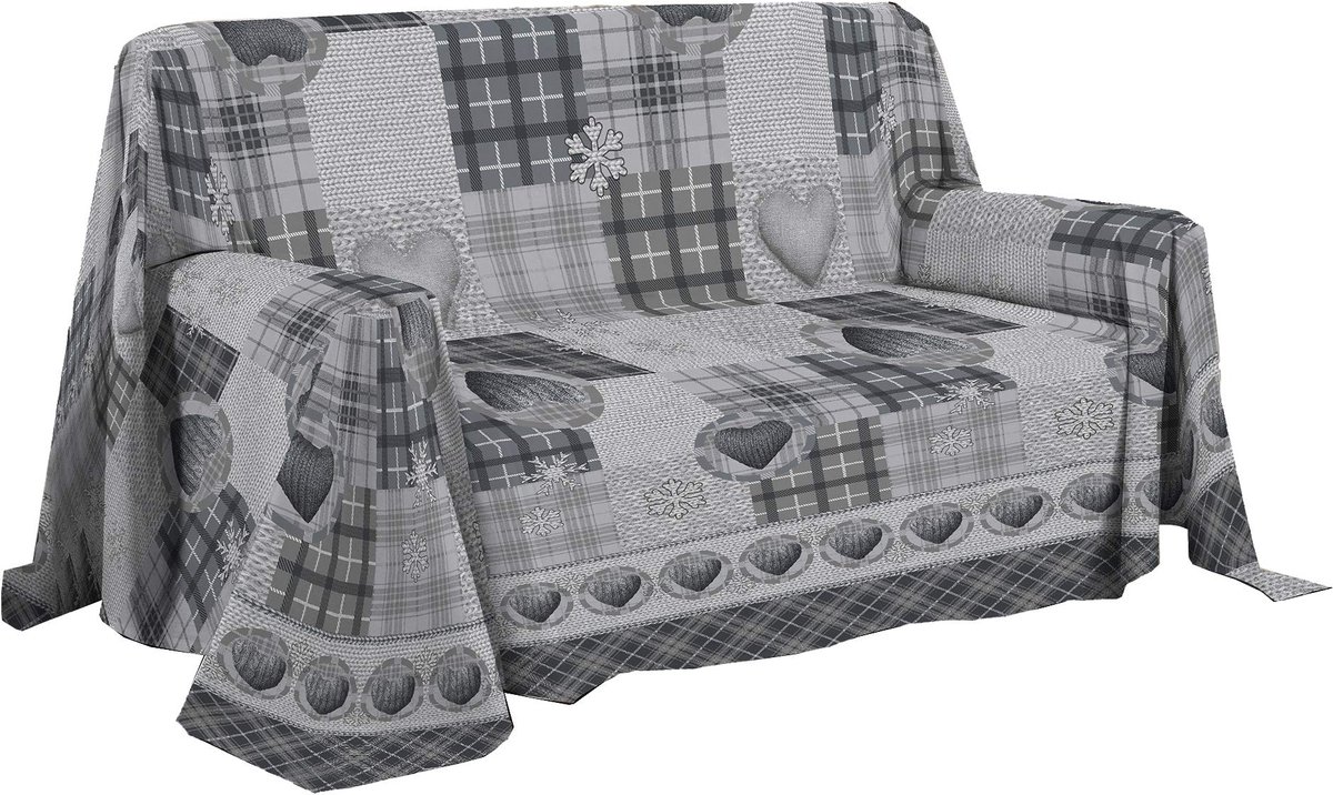 DELICATI Bankhoes 250 x 290 cm, Gemaakt in Italië, 100% Puur Katoen Sprei, Motief: Bergen, Grijs, Ideaal voor Zomer (Tweepersoonsbed)