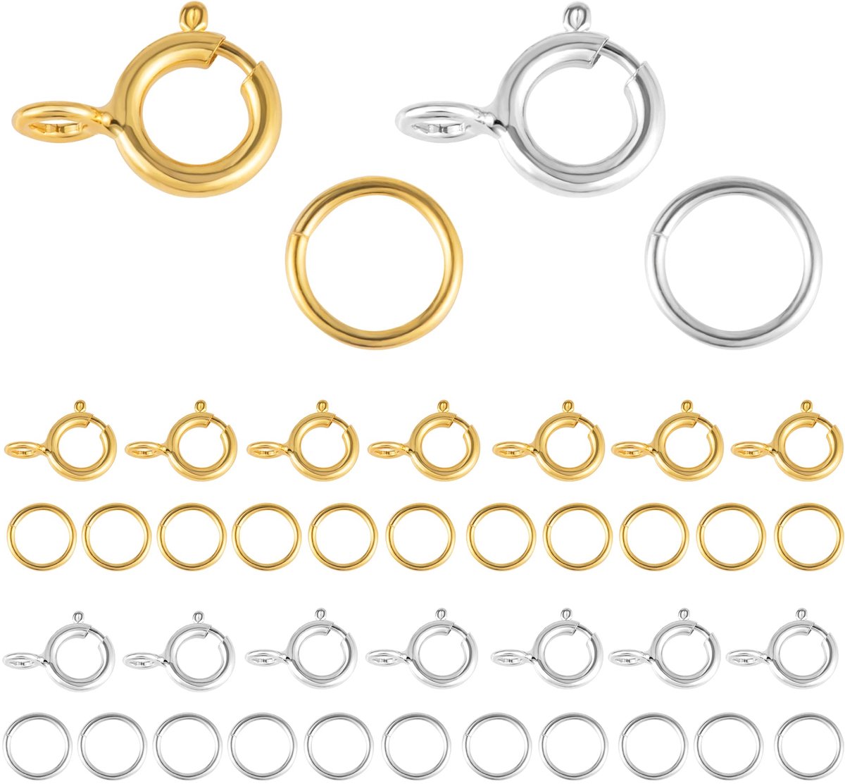 Pakket van 40 sterling zilver 925 kettingsluiting veersluitingen, 20 stuks veergesp met 20 stuks open ringetjes voor armbanden ketting verlengketting sieraden maken (zilver, goud)