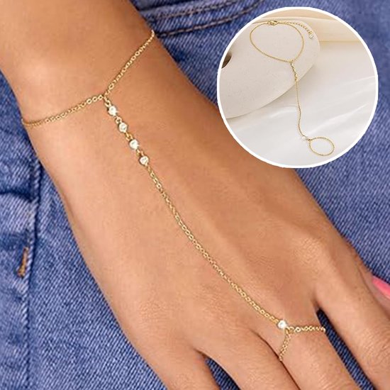 Handketting, bovenarmband, goud, festivalsieraden, zomersieraden, handketting, armband met ring, met verstelbaar design, trendy handsieraad voor vrouwen, zomer, strand, multifunctionele armband — afbeelding 3