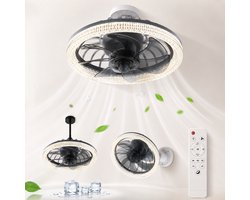 Plafondlamp Met Ventilator - Plafondventilator - E27 Ventilator Met Verlichting - LED Ventilatorlamp - Dimbare Plafondlamp - Ventilator Met Afstandsbediening - Grijs - 34W