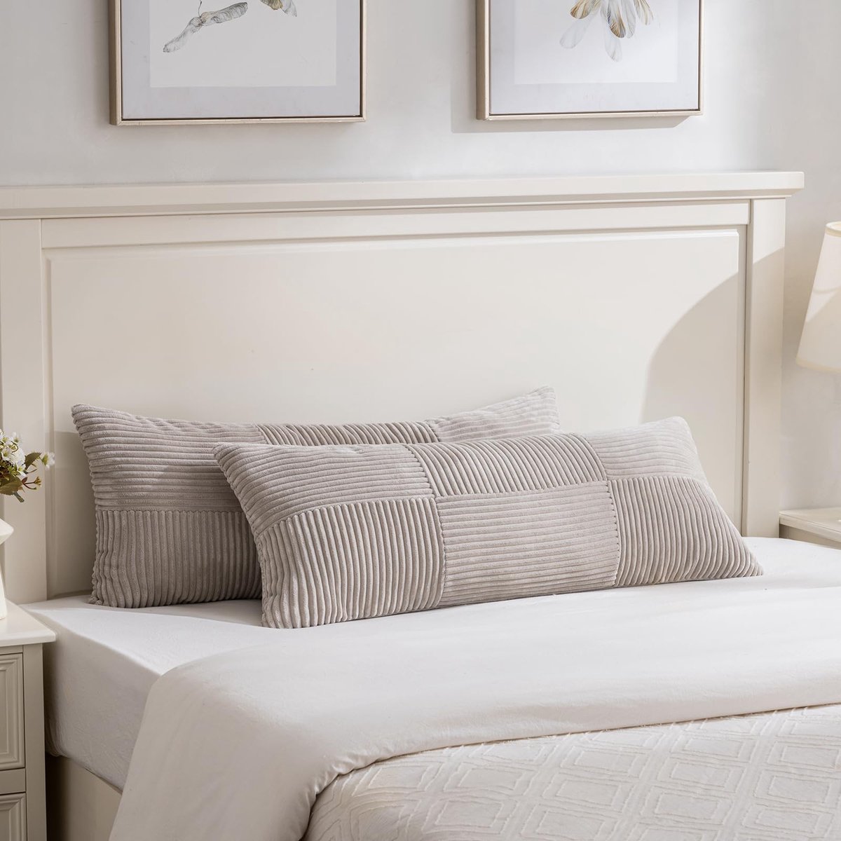 Set van 2 boho-kussenslopen voor bank, 40 x 145 cm, corduroy, modern, zacht, kruispatroon, decoratieve kussenslopen voor bank, slaapkamer, taupe