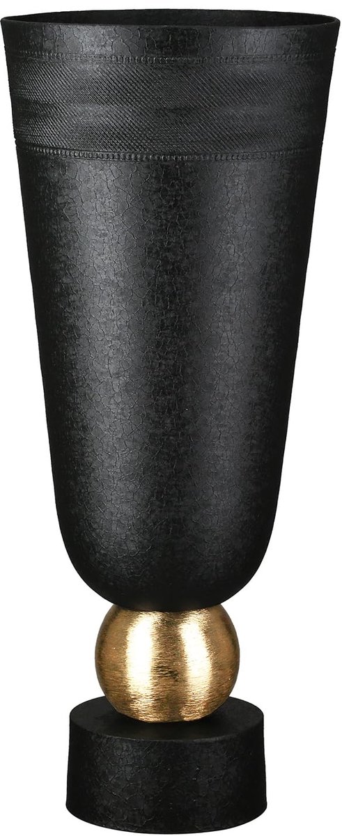 Vaas Nama - aluminium - zwart craquelated - conisch - hoogte 40cm x Ø 17cm