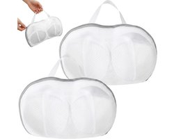 Set van 2 waszakken voor bh's - Opbergzakken voor bh's - Anti-vervormingsfilters voor het wassen van bh's - Wasnetzakken - Machinewasbaar - Waszakken met ritssluiting voor lingerie - Herbruikbaar - Grijs/Wit - 15*29 cm
