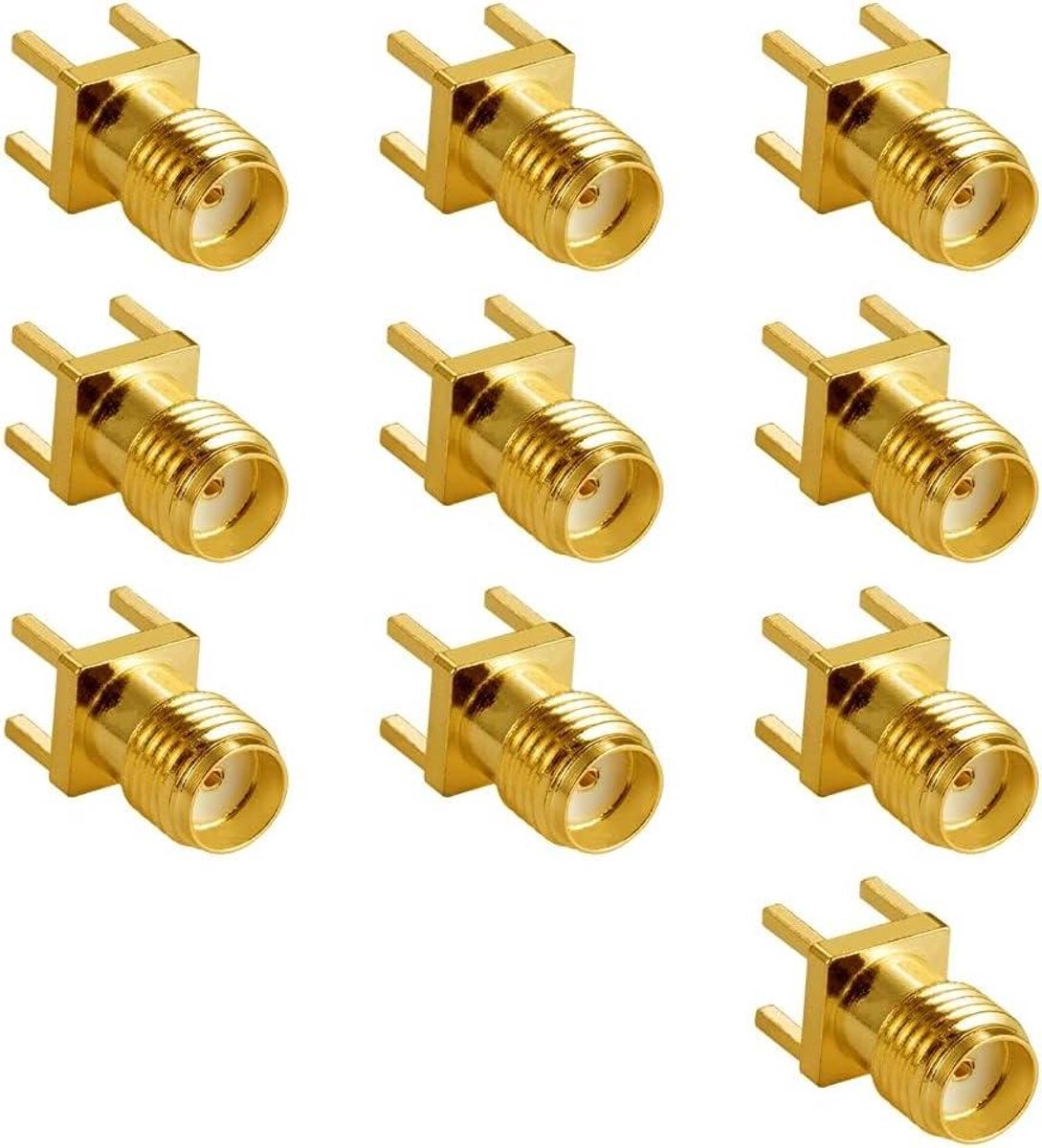 SMA Female Connector - Adapter Plug - Antenne Verbinding - 4 Pin PCB Mount - 10 Stuks - Goudkleurig