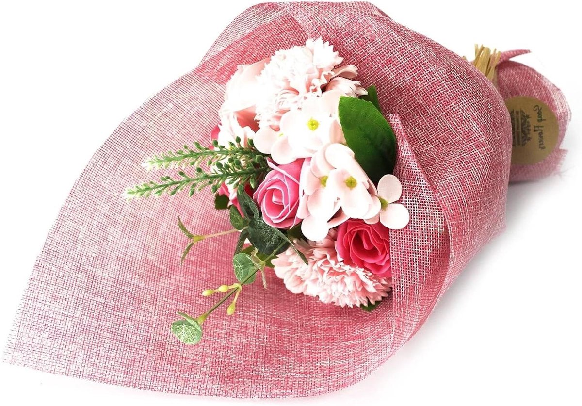 Zeep Bloem Boeket - Geparfumeerde Bloemen - Decoratie en Cadeau - Handgemaakt - 314 cm Hoog - Roze
