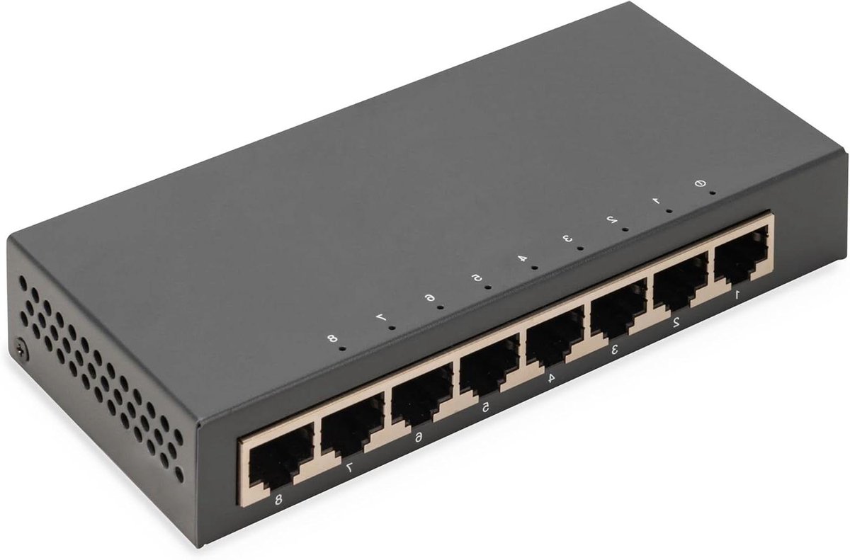 DIGITUS Netwerk Switch - 8-poorten - Gigabit Ethernet 10/100/1000 Mbit/s - Unmanaged - Auto-MDI/MDI-X - Plug & Play - Ventilatorloos - 8x RJ45-poorten - zwart