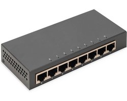 DIGITUS Netwerk Switch - 8-poorten - Gigabit Ethernet 10/100/1000 Mbit/s - Unmanaged - Auto-MDI/MDI-X - Plug & Play - Ventilatorloos - 8x RJ45-poorten - zwart