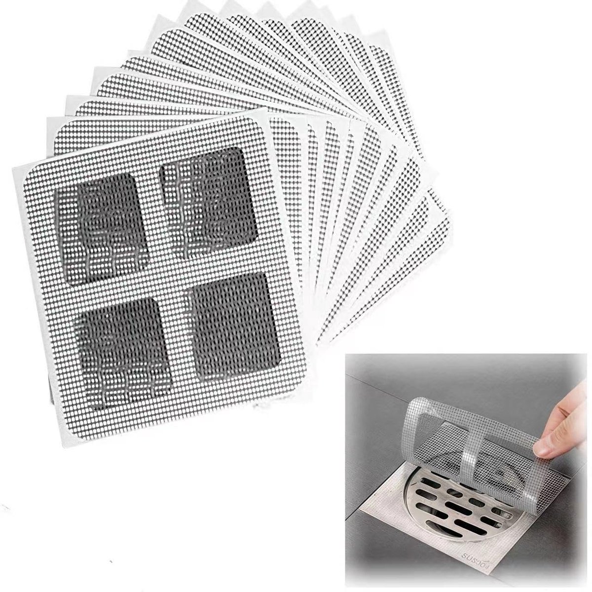 wegwerp afvoerafdekking, 10 x 10 cm, doucheafvoer, gaassticker, afvoerzeef voor badkamer, wastafel, douches, badkuipen, keuken, 50 stuks