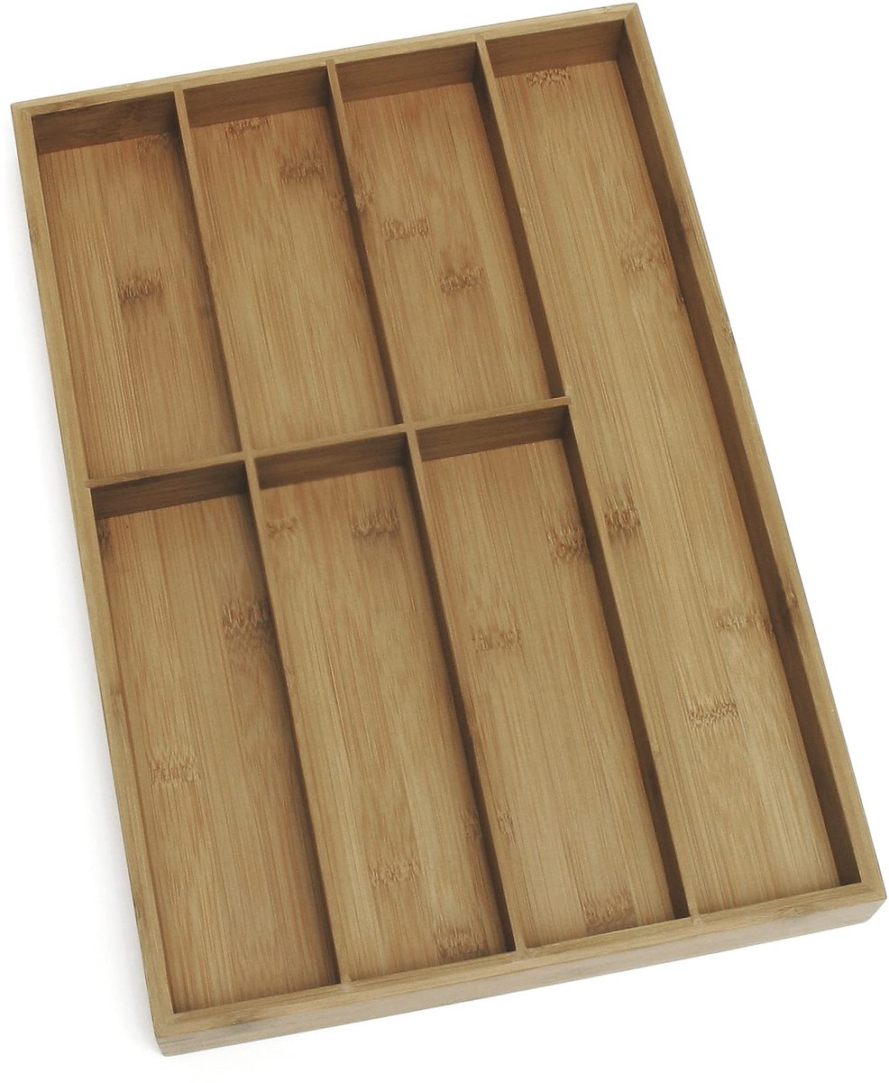 International 8877 Bamboe Houten Flatware Organizer met 7 vakken, 12" x 17-1/2" x 1-3/4"