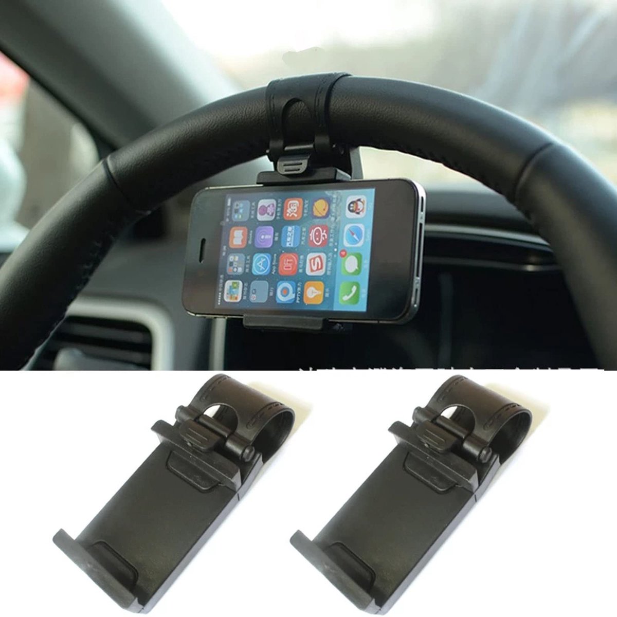 Telefoonhouder voor in de auto, voor het stuur, 2023, upgrade clip, autostuurwiel, universele mobiele telefoonhouder voor auto, compatibel met smartphone, 2 stuks
