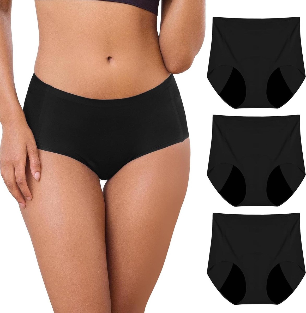 Menstruatieondergoed - Absorberend ondergoed - Veiligheid tijdens menstruatie - Naadloos microvezel - 3 stuks - Zwart