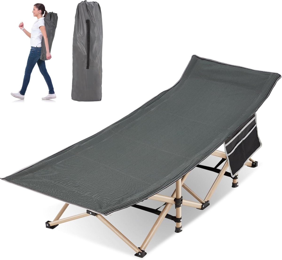 Opvouwbaar Campingbed - Draagbaar Ledikant - Buiten Slapen - 550 Lbs Belasting - 190.5 cm - Grijs