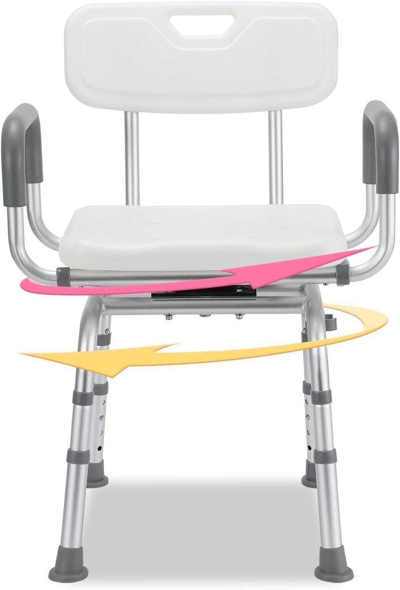 Douchestoel met rugleuning - Badkruk - Veilig douchen - 360 graden draaibaar - Verstelbaar 40-48 cm - Wit