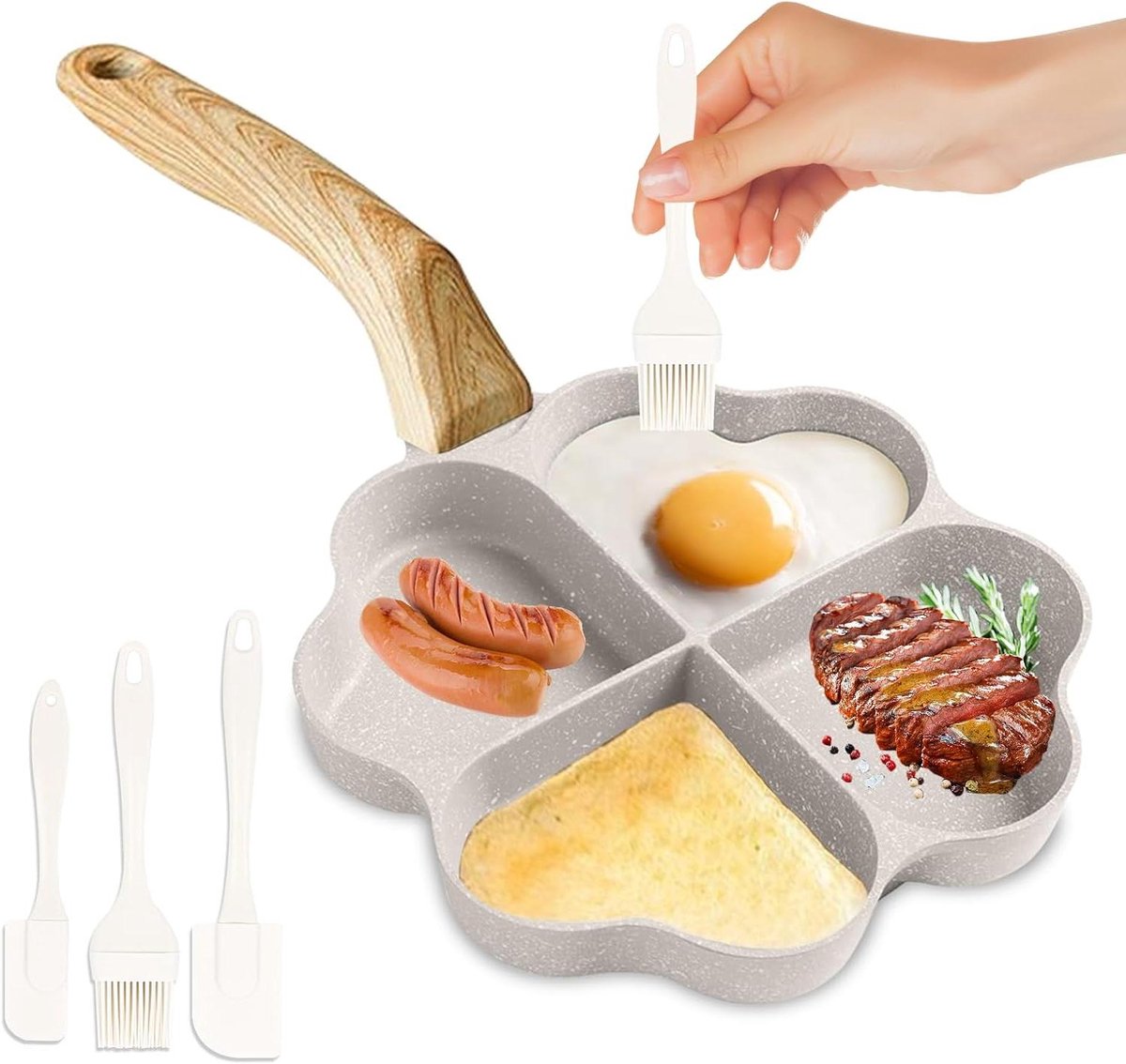 Eierpan Hartvorm - Pannenkoekenpan Omelet - Ontbijt Maken - 4 Holtes Non-stick - 15.5 x 17.5 cm - Zwart