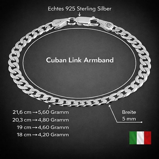 Elegante armband voor heren bestaande uit een met diamanten bezette pantserketting (Cuban), 925 echt zilver, breedte 7 mm, lengte 19, 20,3 of 21,6 cm, Made in Italy — afbeelding 3