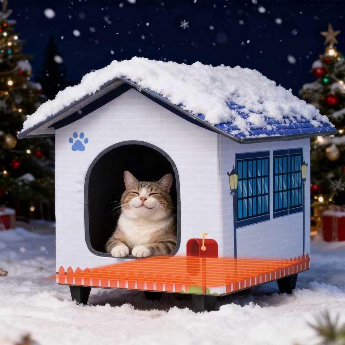 Verwarmd Kattenhuis - Kattenverblijf Buiten - Warmte Bieden - Automatische Constante Temperatuur - 38 x 33 x 46 cm - Lichtblauw