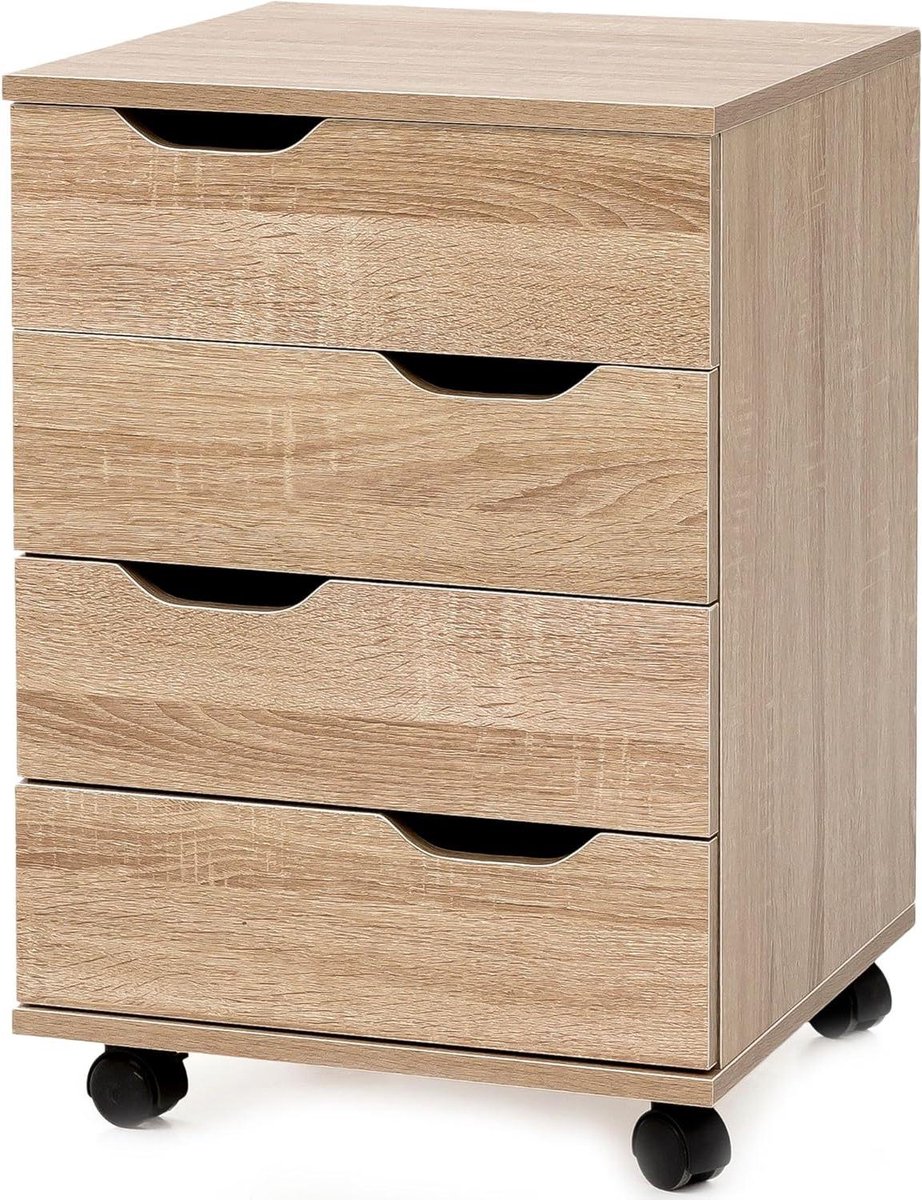 Ladeblok Kantoorcontainer - Bureaucontainer Lades - Kantoor Opbergen - Verrijdbaar Met Wielen - 40x60x40cm - Houtkleur