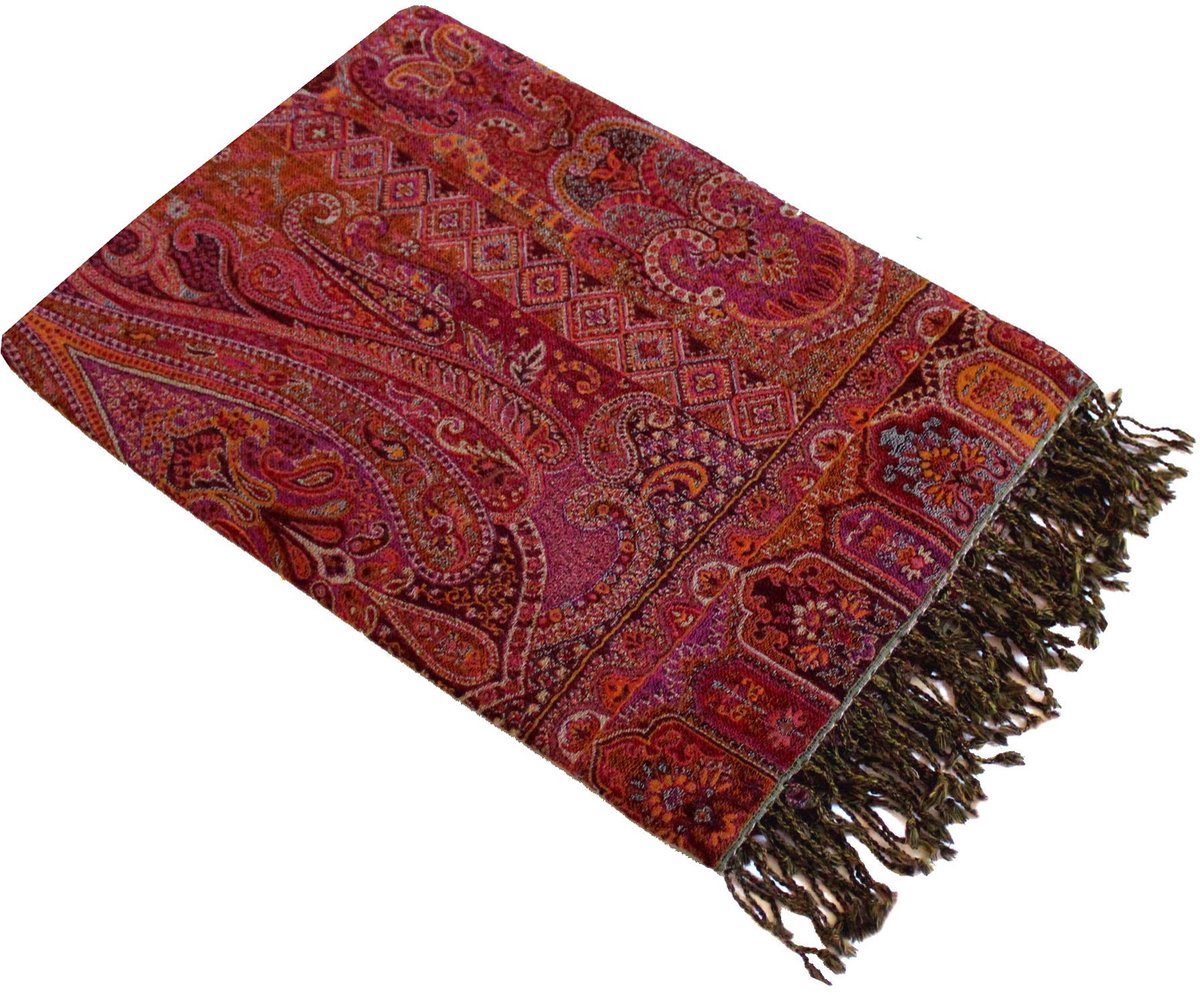 Wollen deken katoenen deken met fijnste wol van Merino - Lamm Paisley patroon woondeken deken wol katoen sofadeken knuffeldeken 140 cm x 200 cm 96288