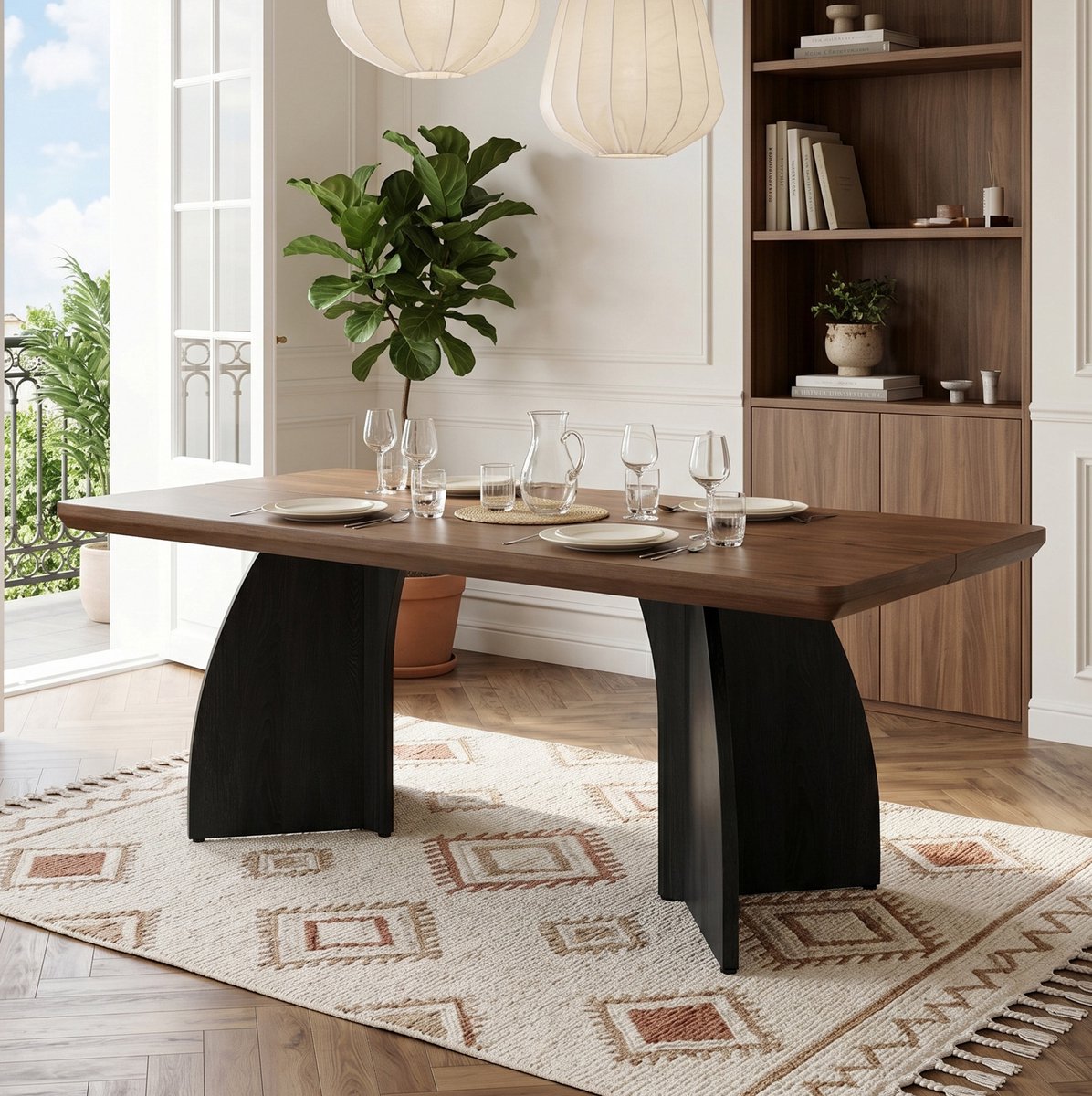 MIVRAY Eettafel - Rechthoekige Tafel Voor 4 Tot 6 Personen - Waterbestendig En Krasbestendig - MDF - Walnootkleur - 160x80x76 Cm