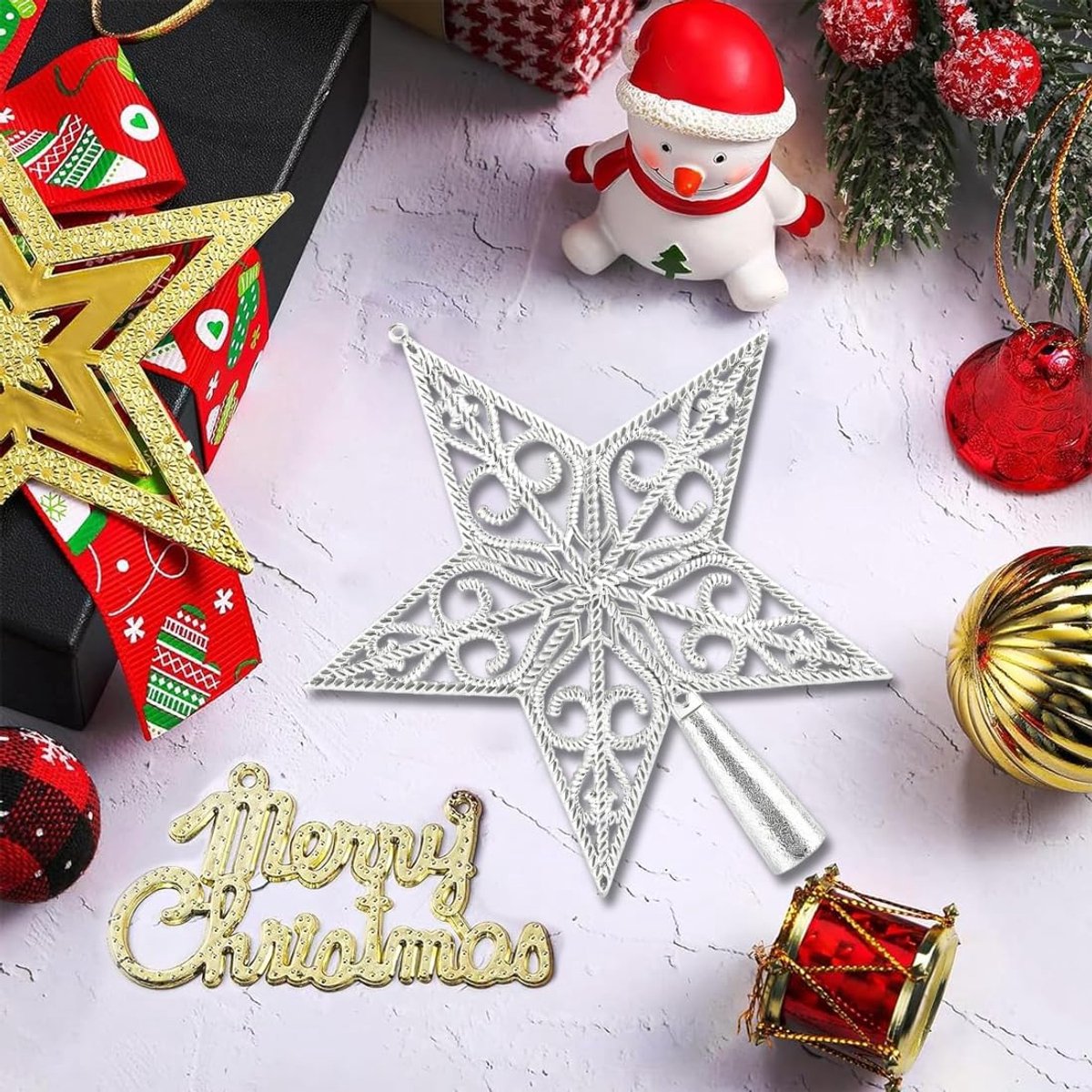 Kerstboom Ster - Boomversiering Top - Feestelijke Decoratie - Lichtgewicht Hol Ontwerp - 20 cm - Zilver – foto 5