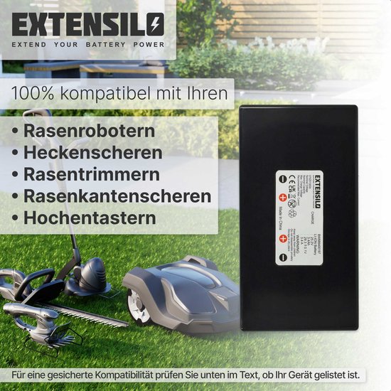 EXTENSILO Vervangende accu voor Stiga 1126-1032-01, 1126-9121-01, 1126-9137-01, 531118, 531119, 531113 voor grasmaaiers (3400mAh 25,2V Li-Ion) — afbeelding 4