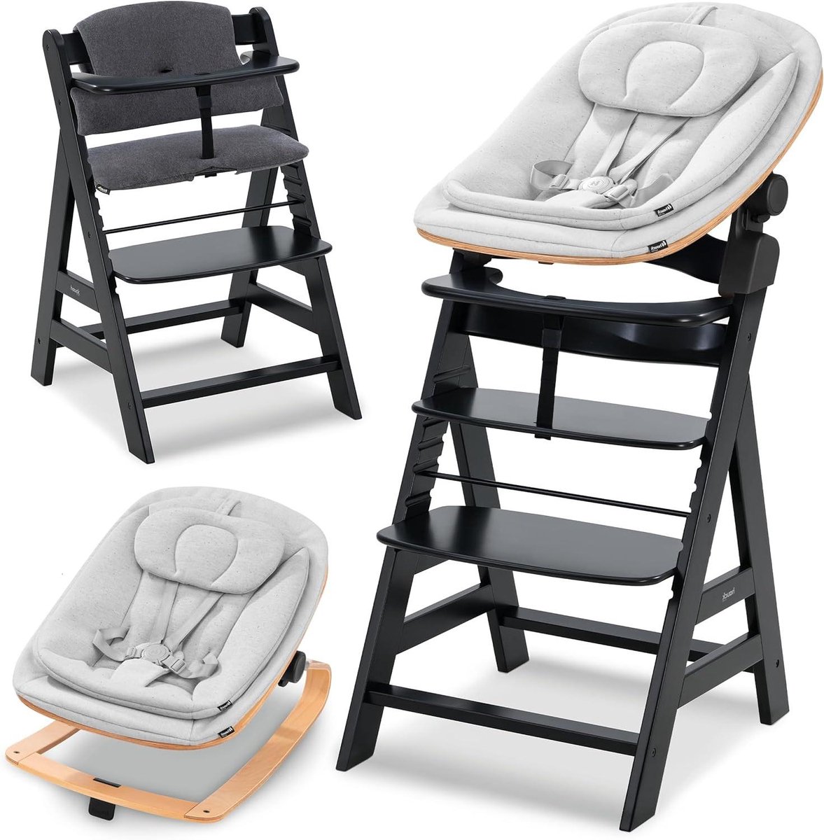 Baby Stoel - Kinderstoel Hocker - Aan Tafel Zitten - Duurzaam Beukenhout - 56 x 48 x 77 cm - Zwart