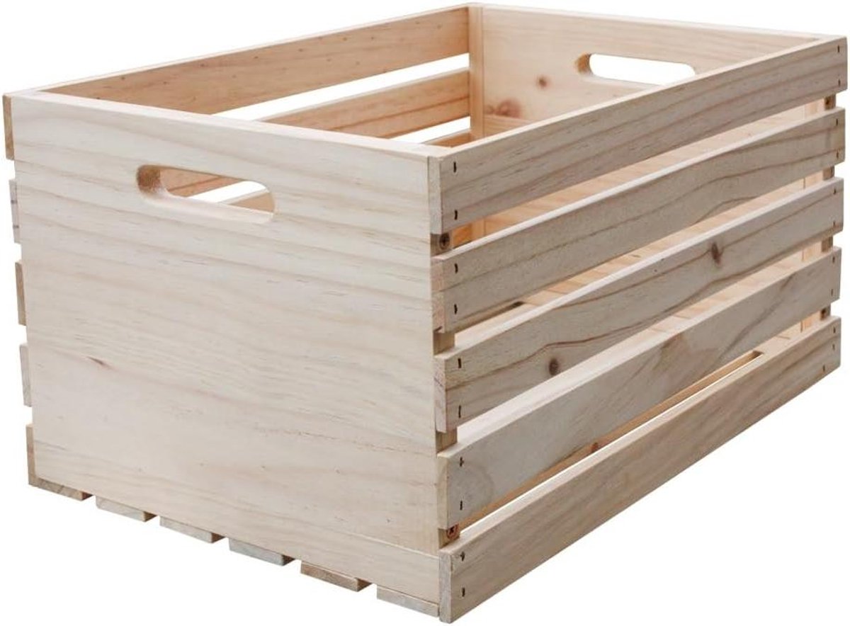 Houten Groentekist - Opbergkist Fruit - Opslag Organisatie - Onbehandeld Massief Hout - 46 x 31 x 25 cm - Natuurlijk