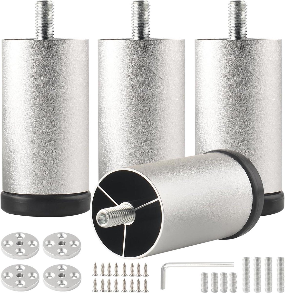 Meubelpoten Set - Ondersteuning Voet - Meubels Verhogen - Stevige Aluminium Constructie - 3 Inch Hoog - Zilver