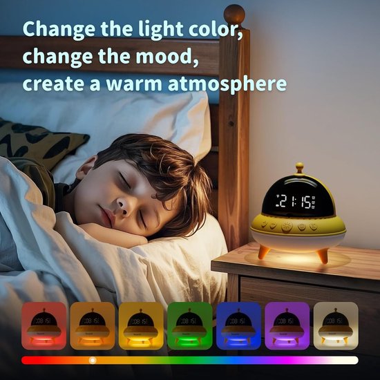 Kinderwekker UFO - Nachtlamp - Tijd Leren - 7 Kleuren LED - 15 Dagen Batterij - Wit — afbeelding 4